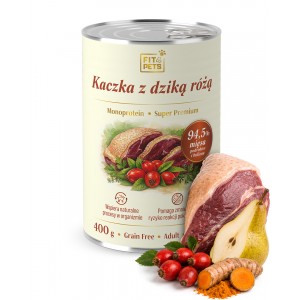 Karma dla psa pełnoporcjowa Fit4Pets kaczka z dziką różą...